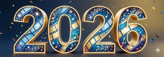 Die Zahl 2026 in gold-blau. Im Hintergrund ist Konfetti zu sehen.